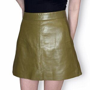 NWT - Ganni - 'Dreams' Real Leather Green Mini Skirt with Zipper - Medium